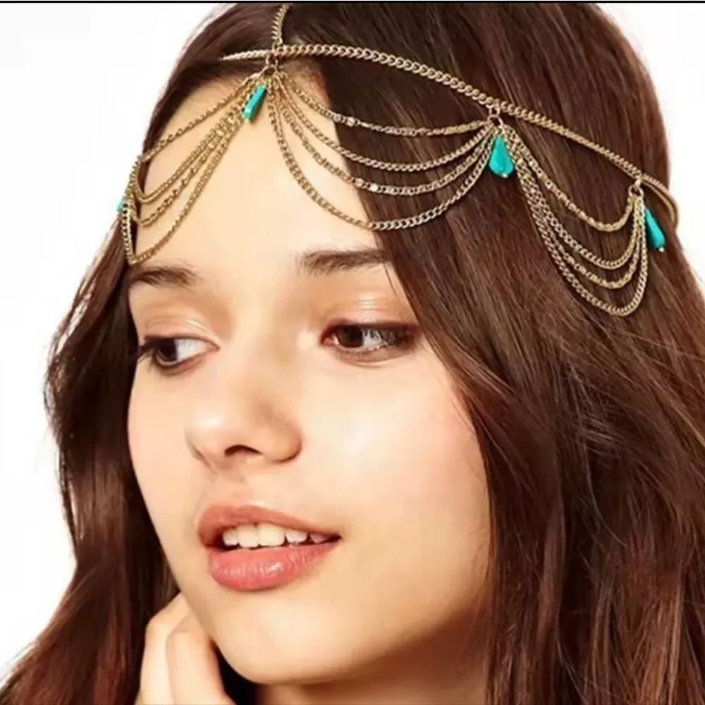 Bohemian Gold Turquoise Beads Head Chain